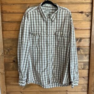 Duluth Trading Co Men's Tan Checkered Button Down Shirt
